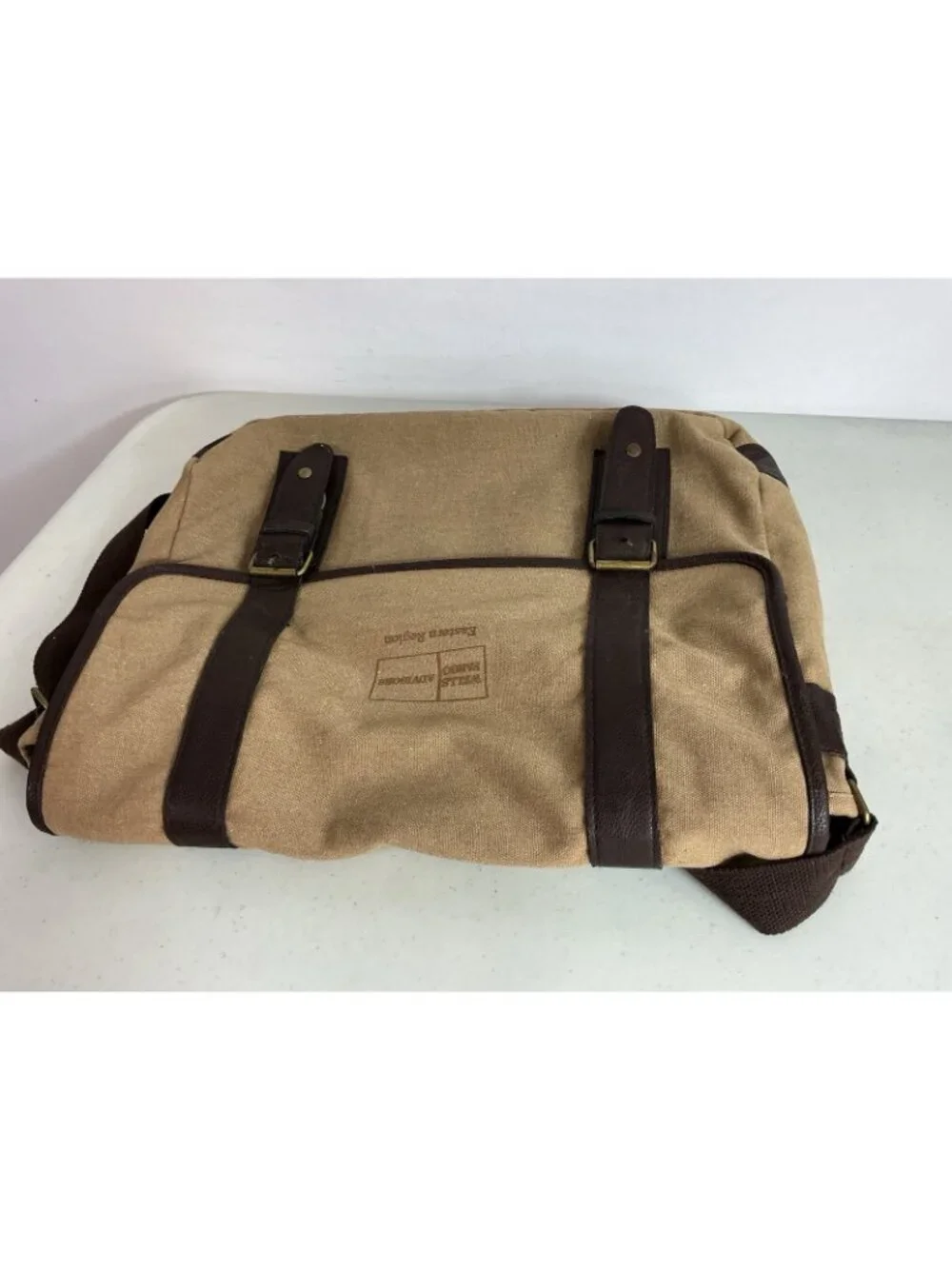 Wells Fargo Tan Canvas Brown Leather Messenger Bag Utility Crossbody